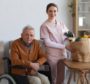 woman holding a bag of grocery